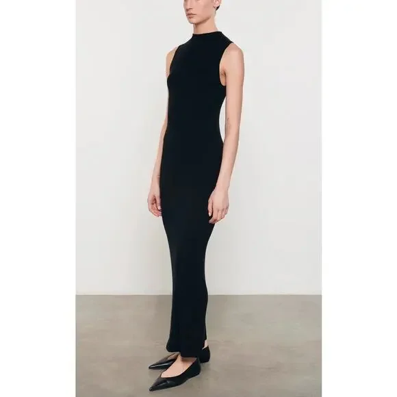 ENZA COSTA Silk Sweater Knit Mockneck Dress Women Small Black Sleeveless Knit